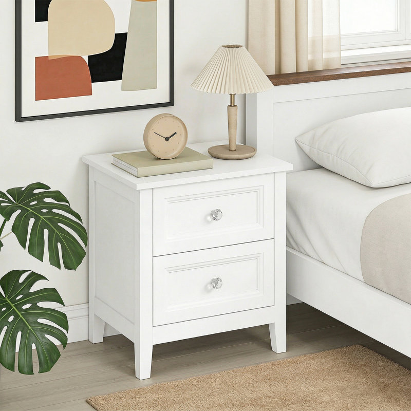 HOMCOM Nightstand with 2 Drawers White