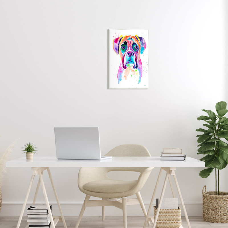 «Boxer Dog Vivid Watercolor Style» par Jen Seeley - impression sans cadre sur panneau de fibres à densité moyenne