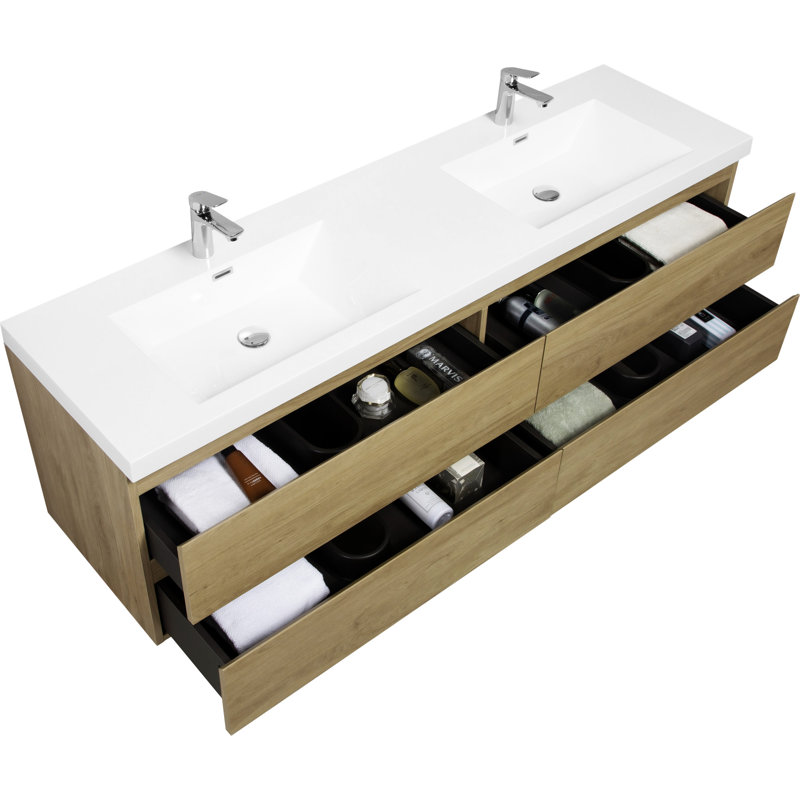 72" Floating Bathroom Vanity With Sink, Chêne