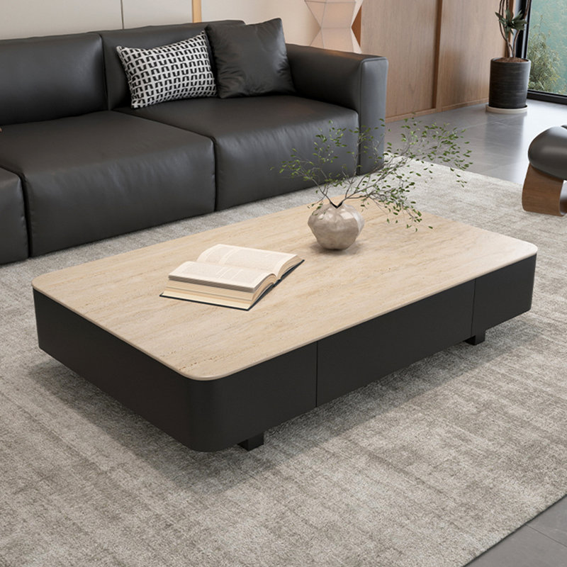 Table basse rétro Rockboard, H 13,8 po x L 51,2 po x l 27,6 po, Beige, Noir