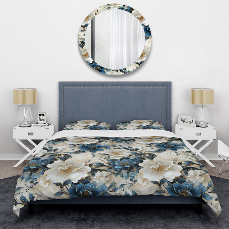 Ensemble de housse de couette en marbre Hrithika Oriental Elegance, Housse de couette simple + 1 taie décorative stan