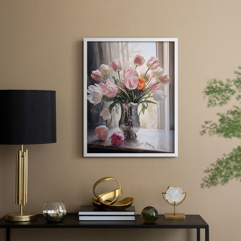 Série FLORAL DCCDIXIX - Impression encadrée de qualité supérieure - Prêt à accrocher - Aucun clou requis, Blanc / Blanc