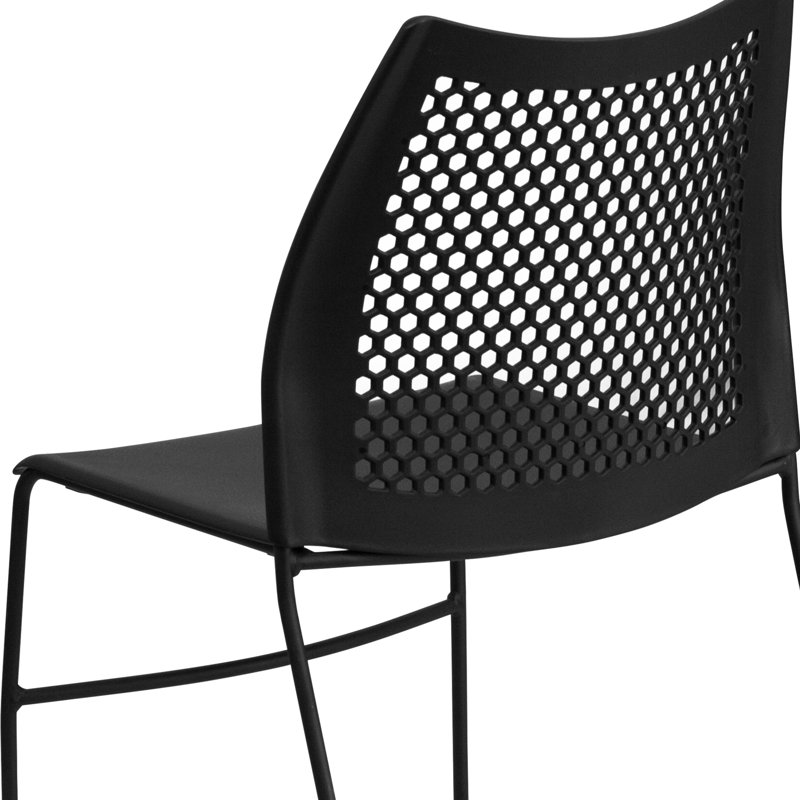 Oliverson Plastic Stacking Lobby Chairs with Honeycomb Backs, Black, Black