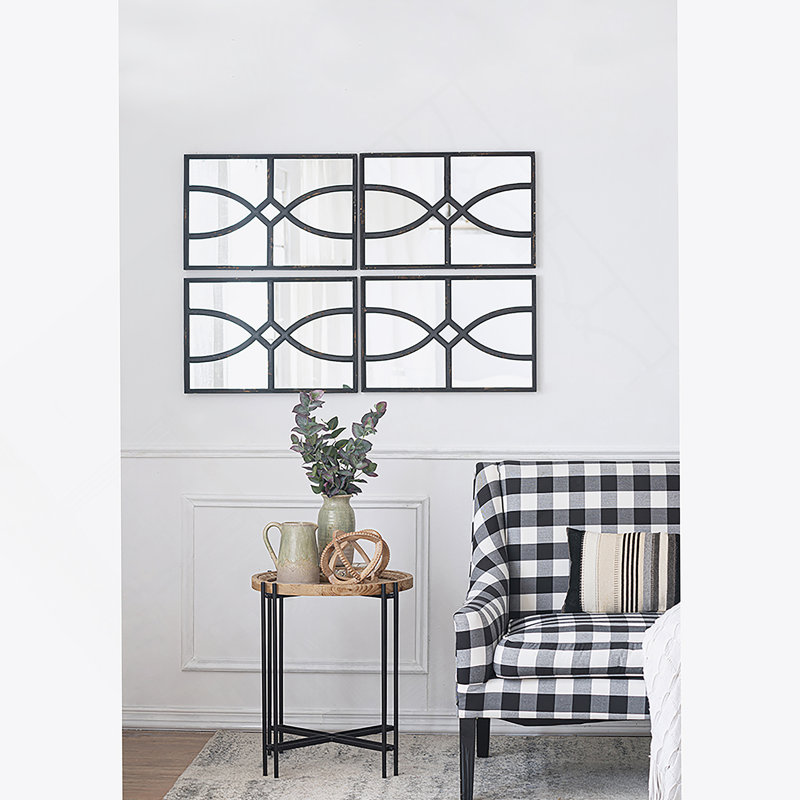 Miroir mural rectangulaire en bois avec cadre noir antique pour le salon