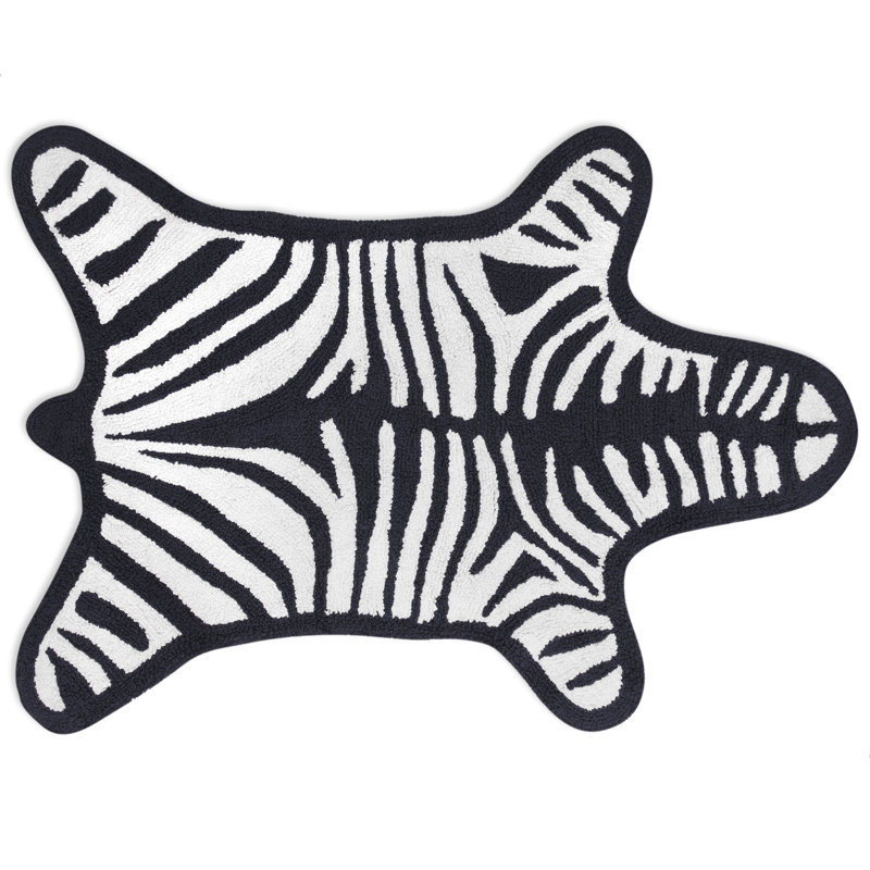 Zebra Pattern Black and White Cotton Reversible Bath Mat