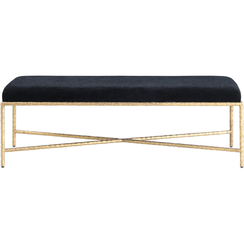 Iyania Chenille Fabric Bench, Gold, Black Chenille Fabric
