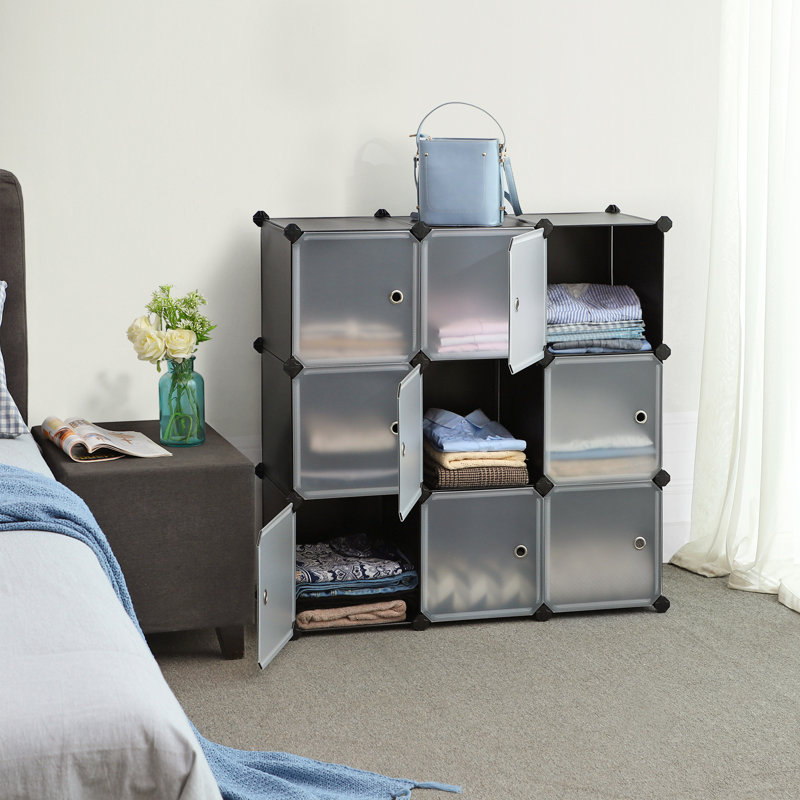 9 Pair Stackable Shoe Storage Cabinet, Black/Grey