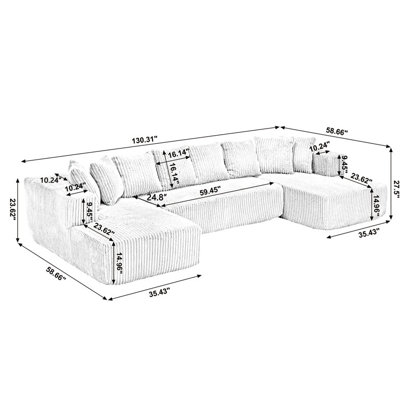 Canapé-lit modulaire en forme de U 3 pièces, Mélange de polyester gris