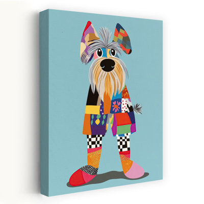 Colorful Patchwork Schnauzer Abstract Colorful Playful Dog Portrait Wall Art Print by Mathieu - Wrapped Canvas Print