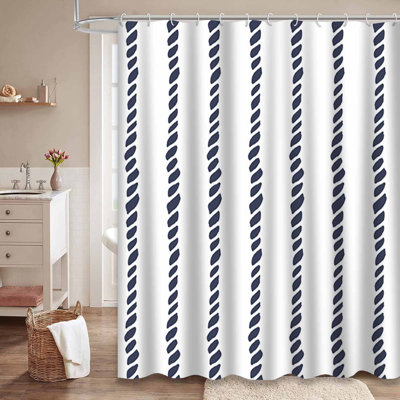Marine Rope Line Navy Dark Blue Shower Curtain with 12 Hooks