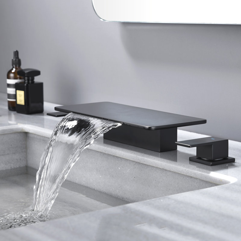 Deck Mounted Waterfall Roman Tub Faucet, Black