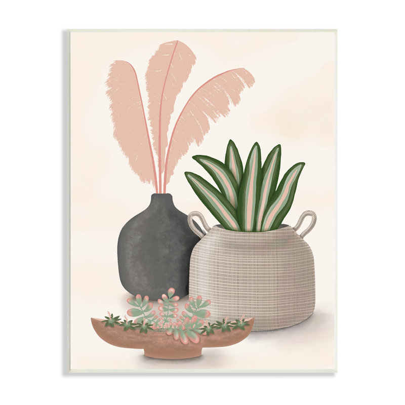 «Pastel Botanical Succulents Illustration Plants Jars Vases» par Darlene Seale - impression, H 19 po x l 13 po x P 0,5 po
