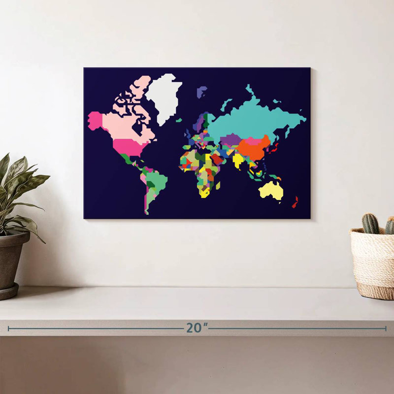 Carte du monde pastel Aliaz, H 8 po x l 12 po