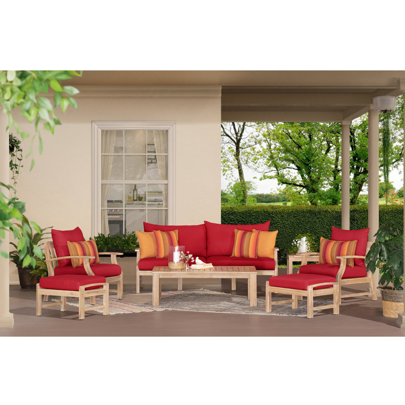 Paulet 7 Piece Sofa Seating Group With Sunbrella Cushion Covers, Canvas Jockey Red Sunbrella® Canvas