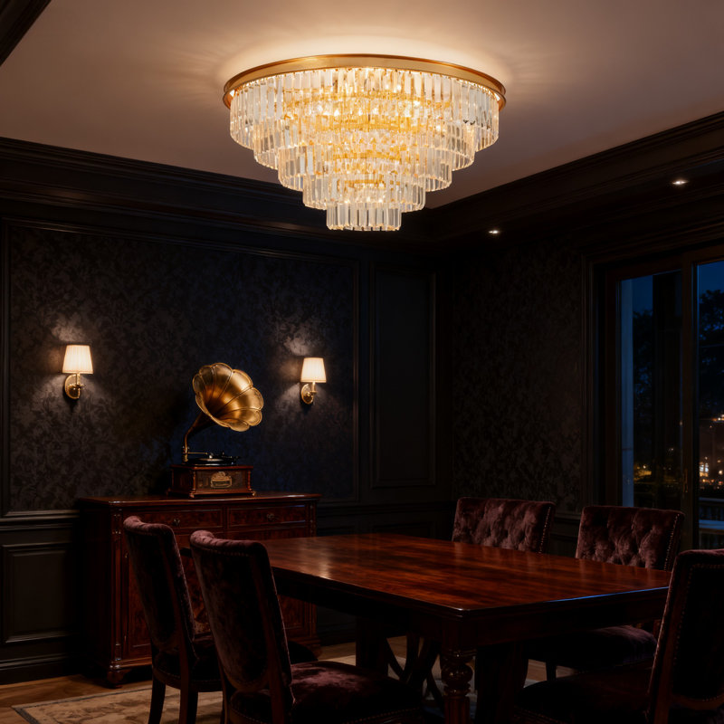 31.4-inch - Postmodern Round Five-tier Crystal Ceiling Light - E14 Base / Dimmable / Remote Control