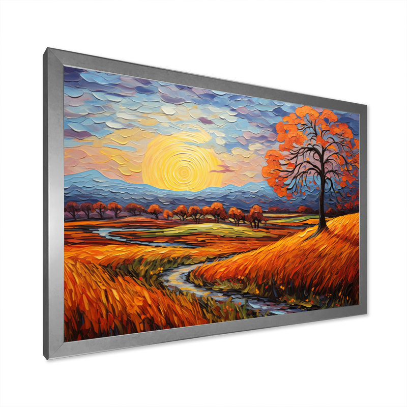 Vangogh Autumn Path II, H 16 po x l 32 po x P 1 po, Cadre simple argenté