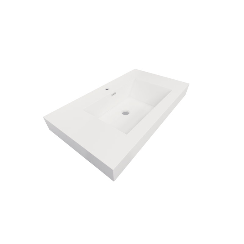 Lavabo de salle de bain vasque rectangulaire en pierre blanche ultrabrillante avec trop-plein