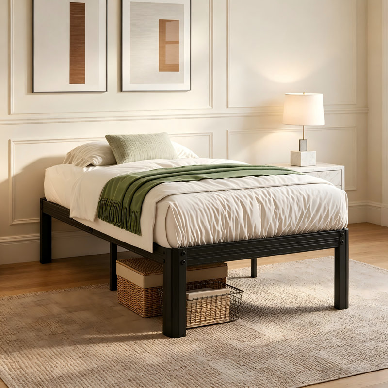 Structure de lit simple de 18 pouces, plateforme en métal robuste, aucun sommier tapissier requis, robuste avec une forte capacité de charge, assemblage facile