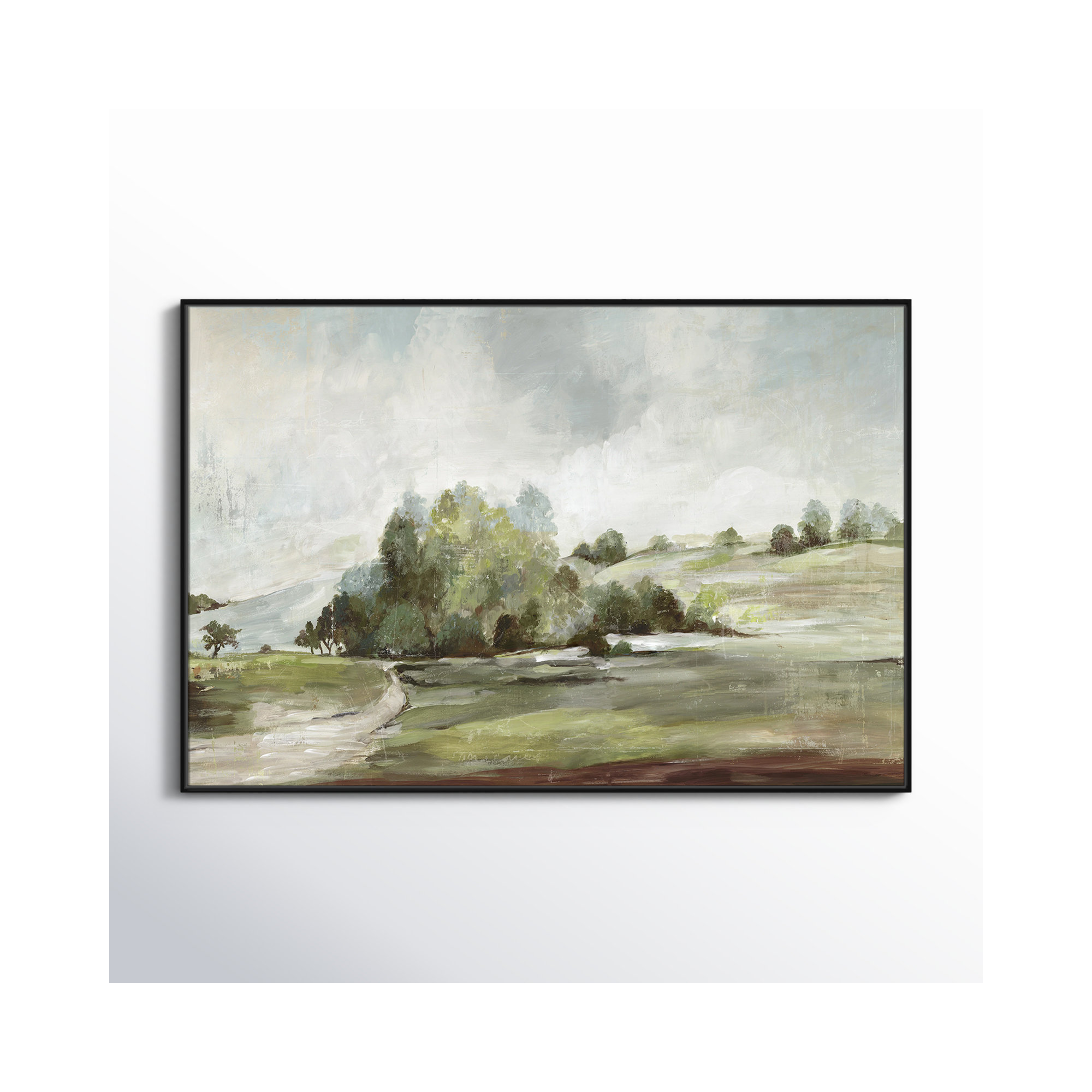 Green Country Road by Allison Pearce - Floater Frame Print on Canvas, Black, 41.5" H x 61.5" W