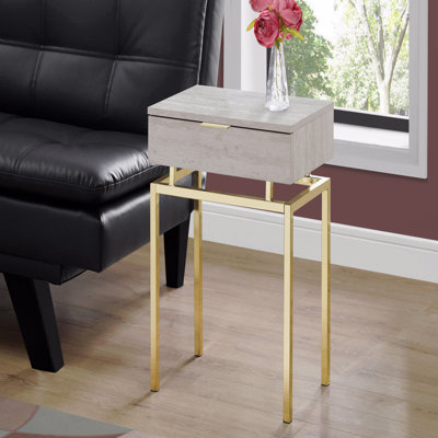 Table d'appoint, table d'appoint, table de bout, table de chevet, lampe, tiroir de rangement, stratifié, métal doré, contemporain, moderne