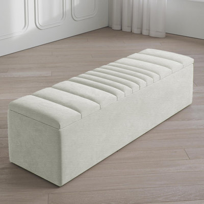 Large Striped Wide Rectangle Solid Color Standard Ottoman Storage Box, Naples Upholstered Deep Storage End of Bed Bench