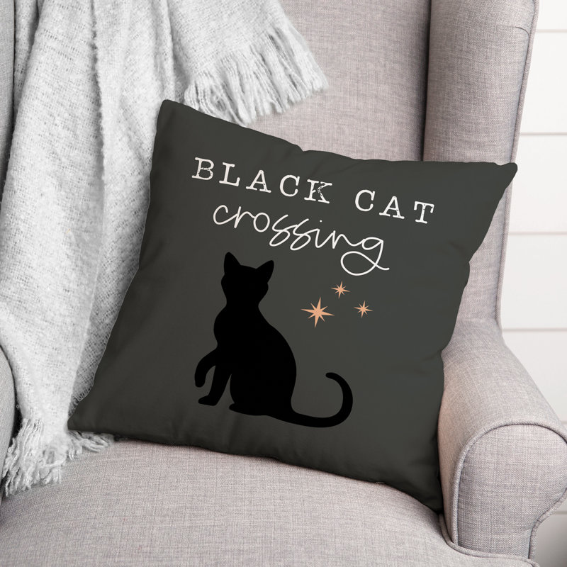  Housse et insert de coussin carré Black Cat Crossing, 18" x 18"
