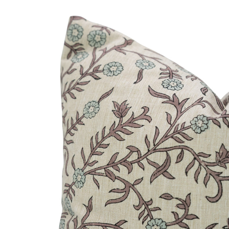 Housses de coussin Artisan Boho, Brun / floral bleu clair, H 20 po x l 12 po, Forme rectangulaire