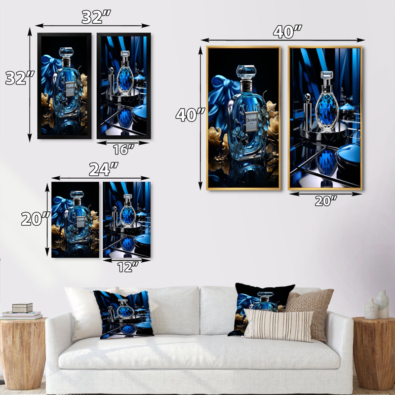 «Fashion Blue Perfume Delight» - 2 pièces, Toile tendue, H 40 po x l 40 po