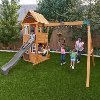 Portique en bois Castlewood, glissade grise
