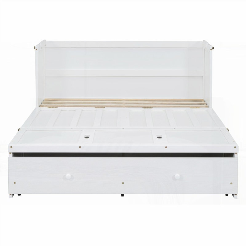 Lit escamotable double avec port USB et grand tiroir - aucun sommier nécessaire, robuste pour une utilisation prolongée (L 79,9 po x l 56,1 po x H 35,5 po comme lit, L 56 po x l 21,6 po x H 48,8 po comme armoire)