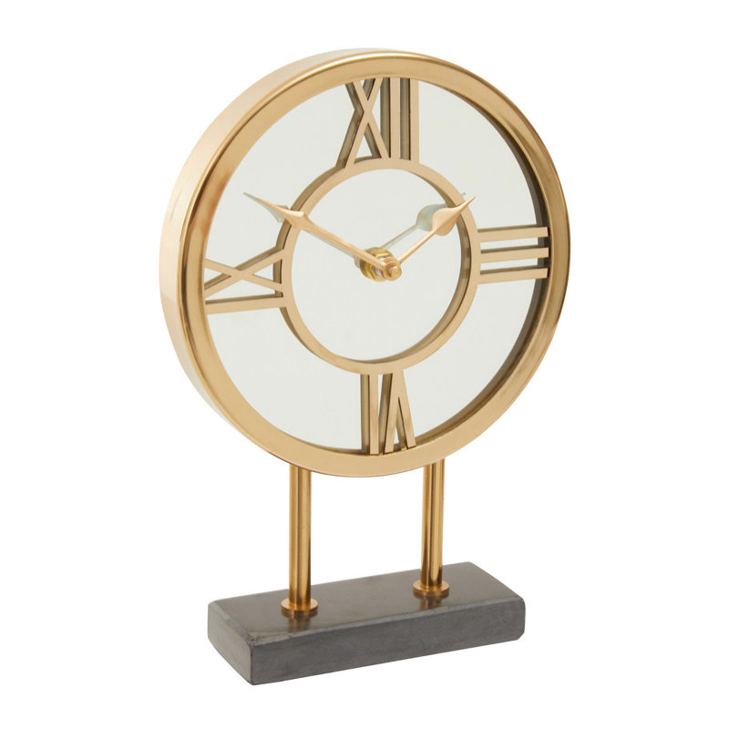 Mateo Roman Numeral Metal Mechanical Tabletop Clock, Gold