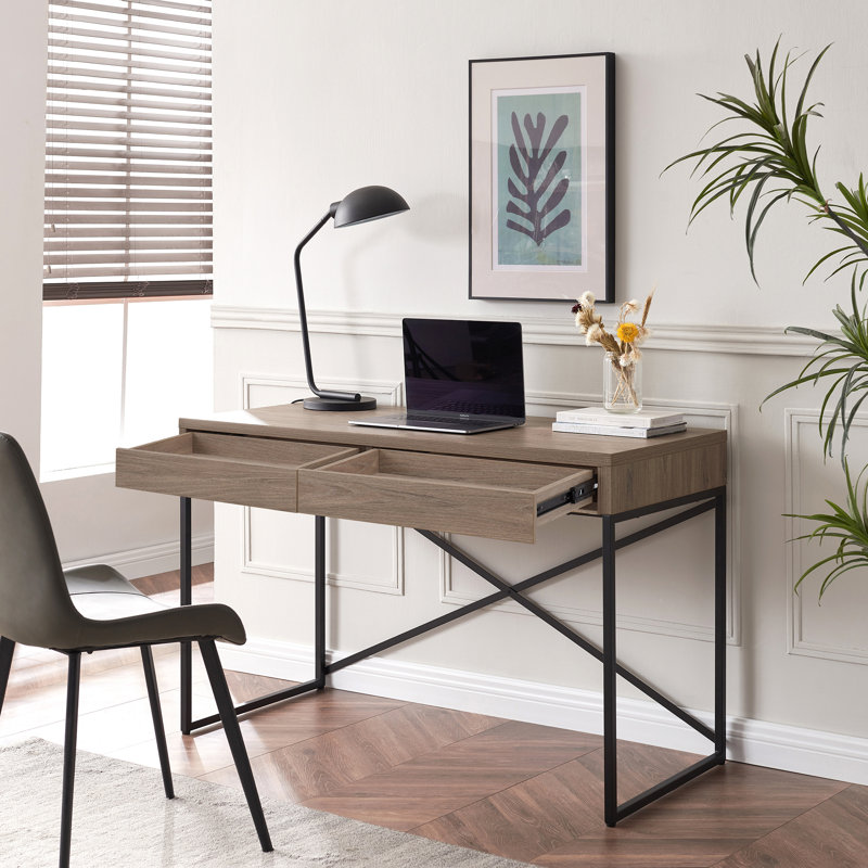 Mason Steel Writing Desk, Brown/Black