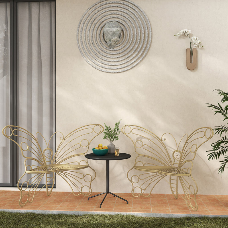 Butterfly Shaped Metal Outdoor Patio Chair, Decorative Hollow Iron Garden Accent Bench for Yard Porch Balcony, Multiple Color Options