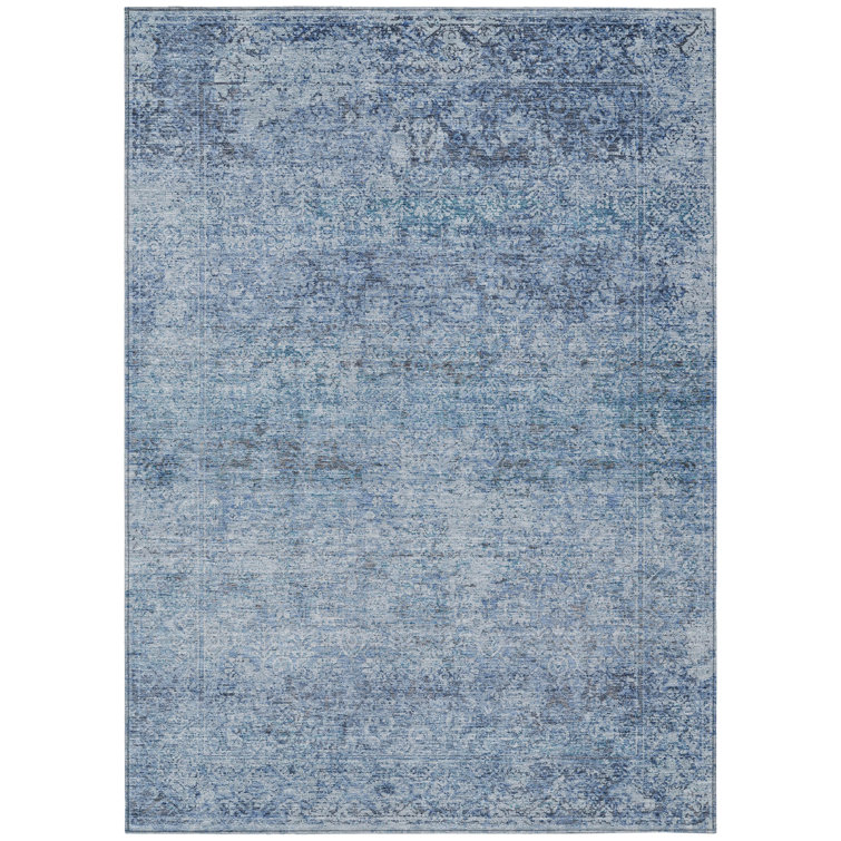 Machine Washable Indoor/Outdoor Xhevrie Blue Rug
