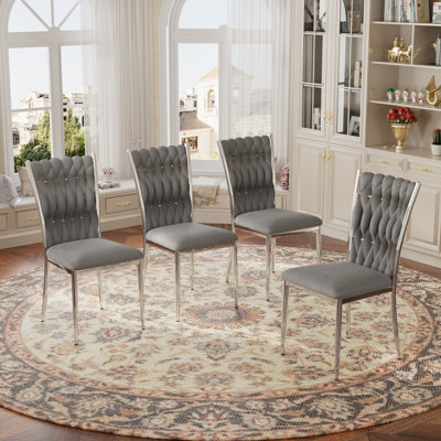 Ensemble de chaises de salle à manger en velours - Chaises de salle à manger tissées avec pieds en métal - Chaise d'appoint rembourrée moderne pour salle à manger, cuisine, meuble-lavabo et salon
