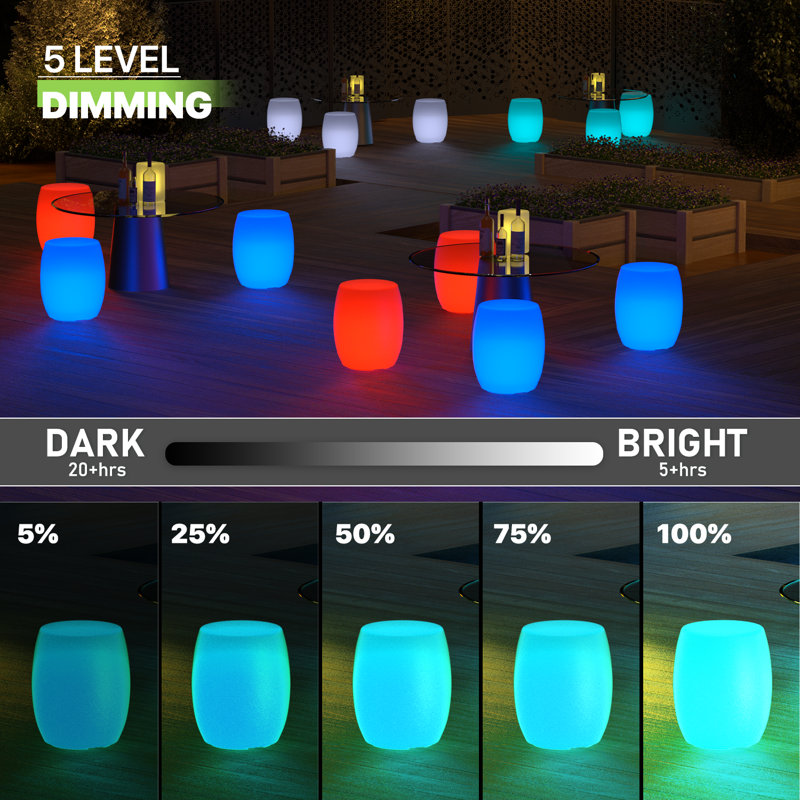 18.5" Home Patio Pool Barrel Shaped LED Bar Stool 16 Color Changing LED with Remote Control Rechargeable