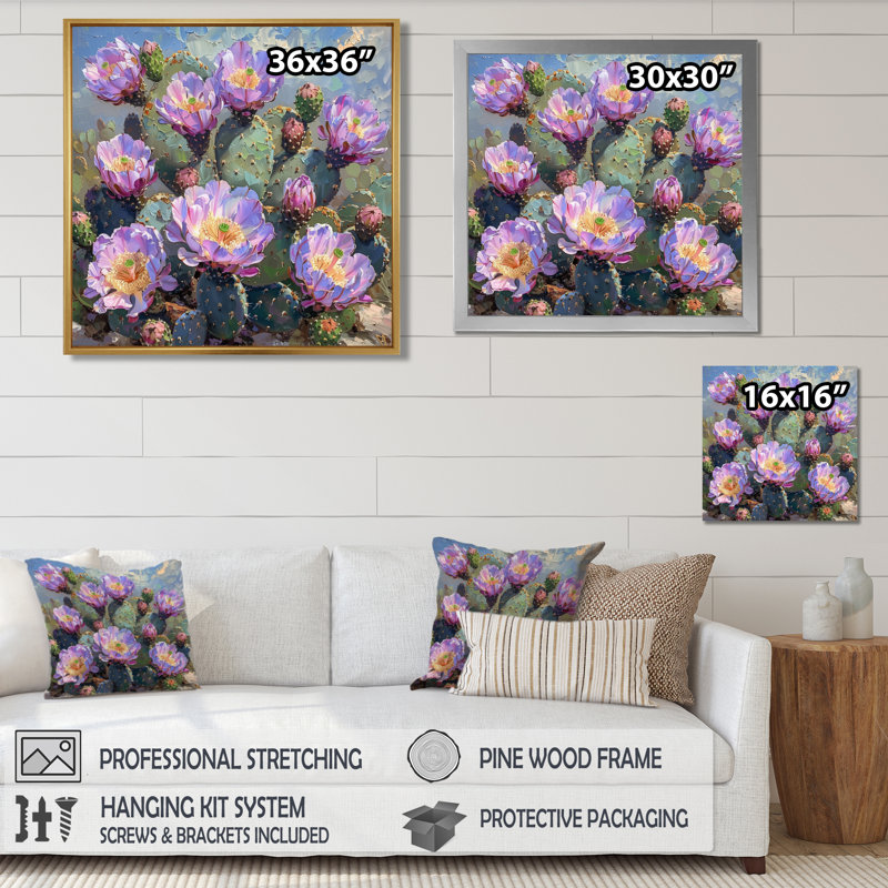Décoration florale rose cactus - cactus floral, Toile tendue, H 30 po x l 30 po x P 1 po