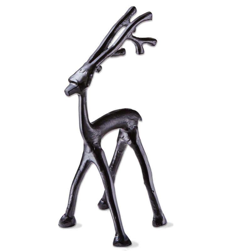 Petit renne en fonte d'aluminium noir de tous les jours, H 11 po x l 4,75 po x P 5,5 po