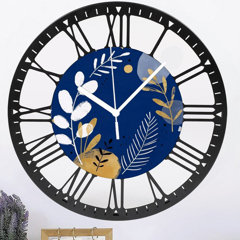 Horloge murale ronde en fer 10 po avec mouvement à quartz silencieux, chiffres romains, impression UV, Marine