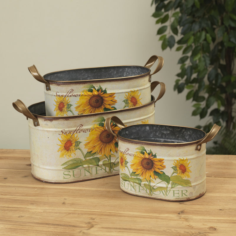 Nesting Metal Sunflower Design Buckets Set of 3