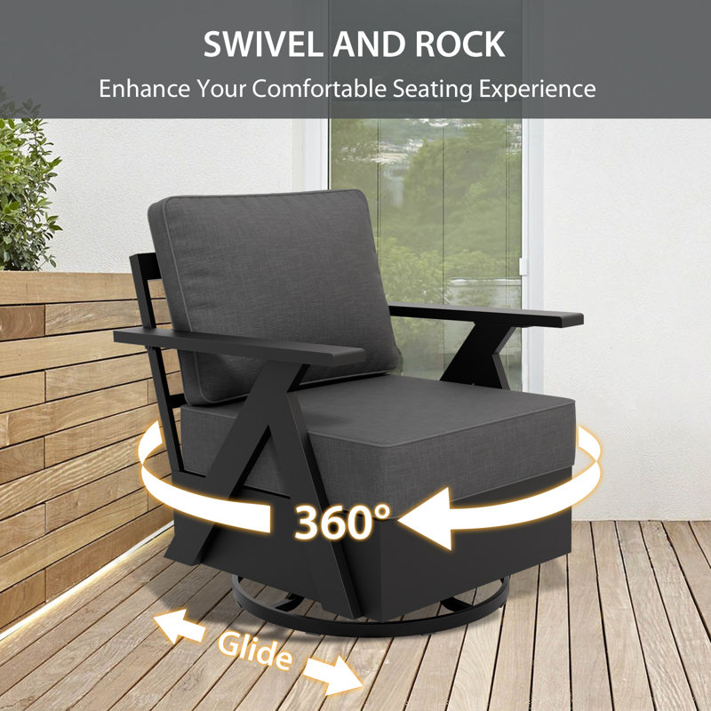 Aluminum 7 Piece Patio Chair Set, 7- Person Outdoor Seating Group -Patio Swivel Club Chairs, Couch and Tables, Dark Gray