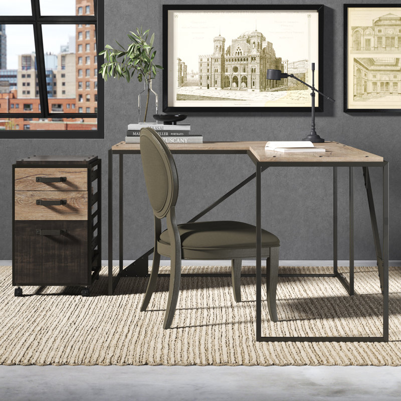 Patankar 3 Piece Computer Desk Office Set, Rustic Gray