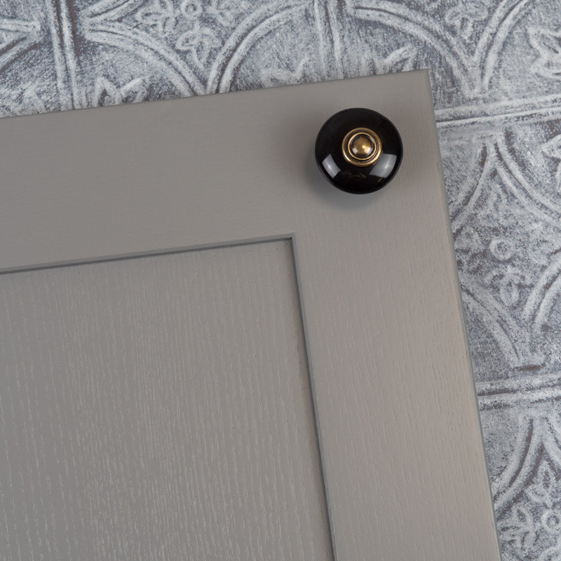 32mm Ceramic Knobs with Brass Centre Detail, Black