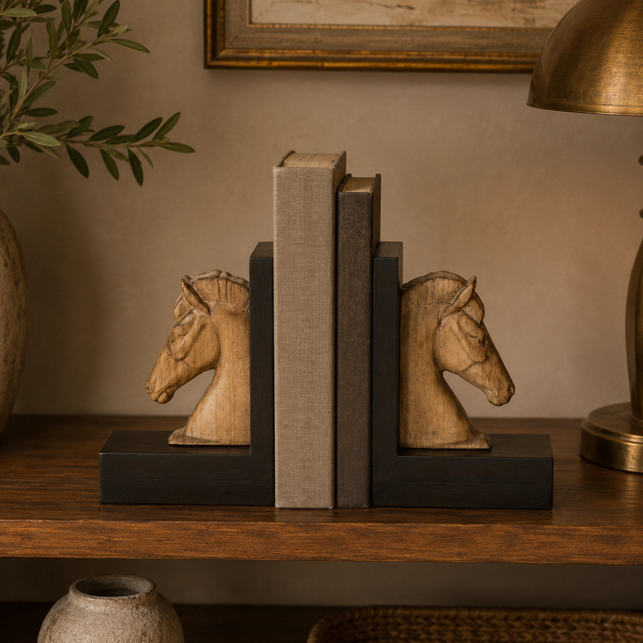 Wood Horse Bookends