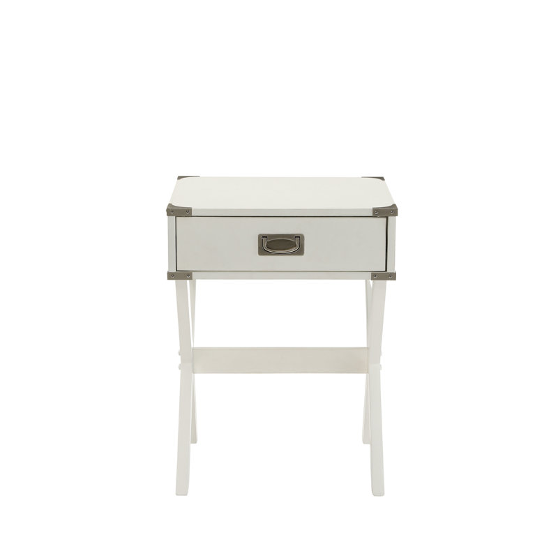 Modern White Accent Table - Convenient Storage & Metal Details Square Color Construction, White