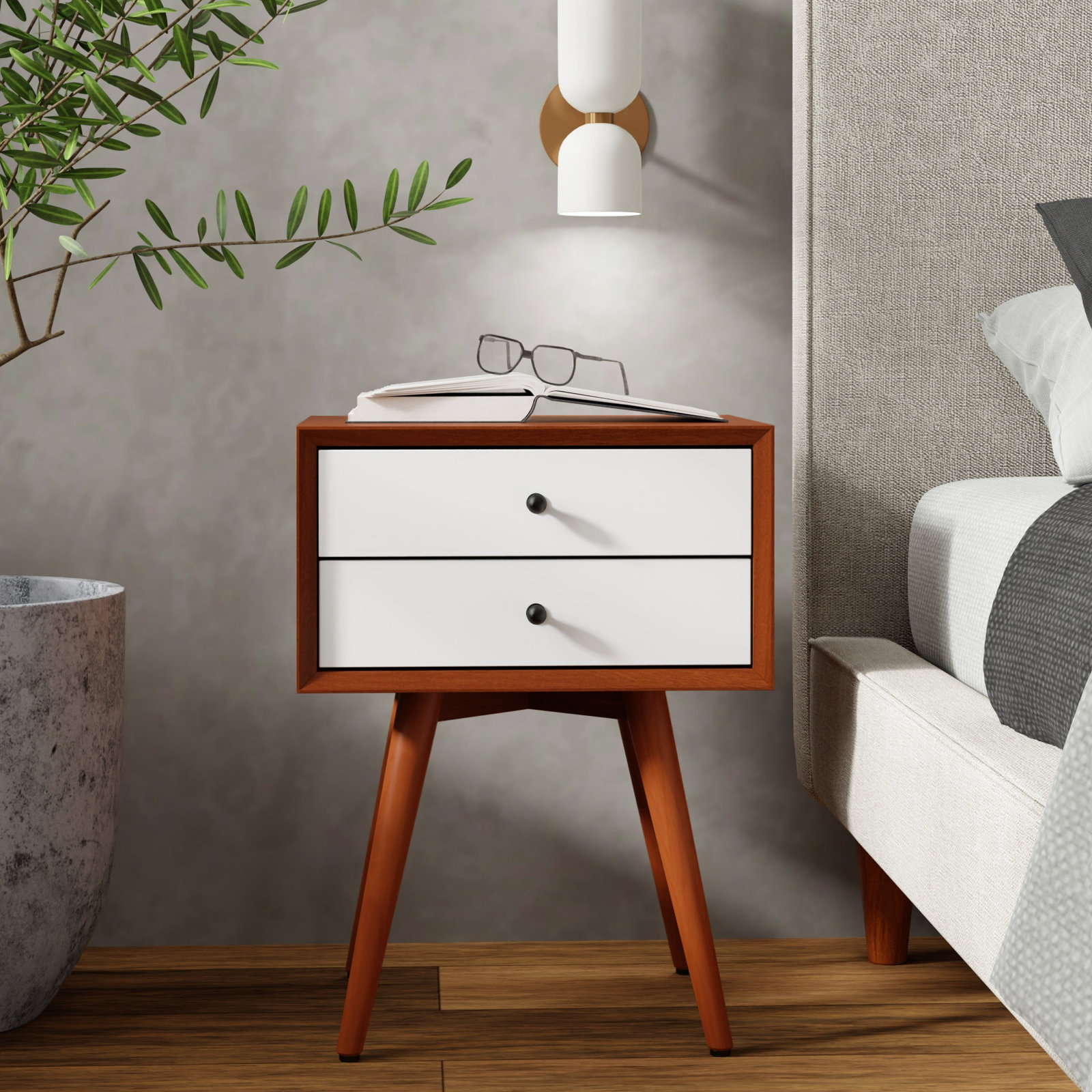 Williams Mahogany Nightstand, Chestnut/White