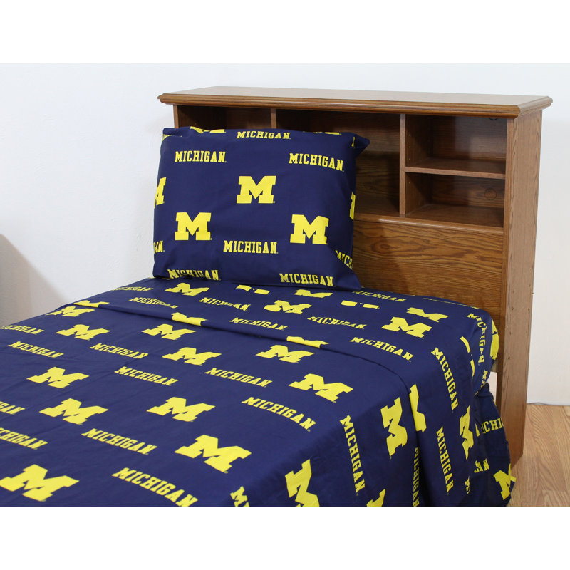NCAA Sheet Set, Twin XL Sheet Set + Fitted Sheet + Pillowcase, Michigan