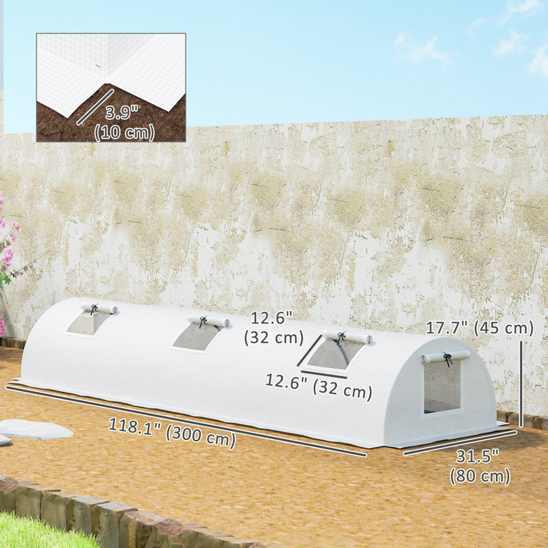 Mini Greenhouse with Mesh Windows, Tunnel Growing Tent, White, White, 1.5' H x 9.8' W x 2.6' D 