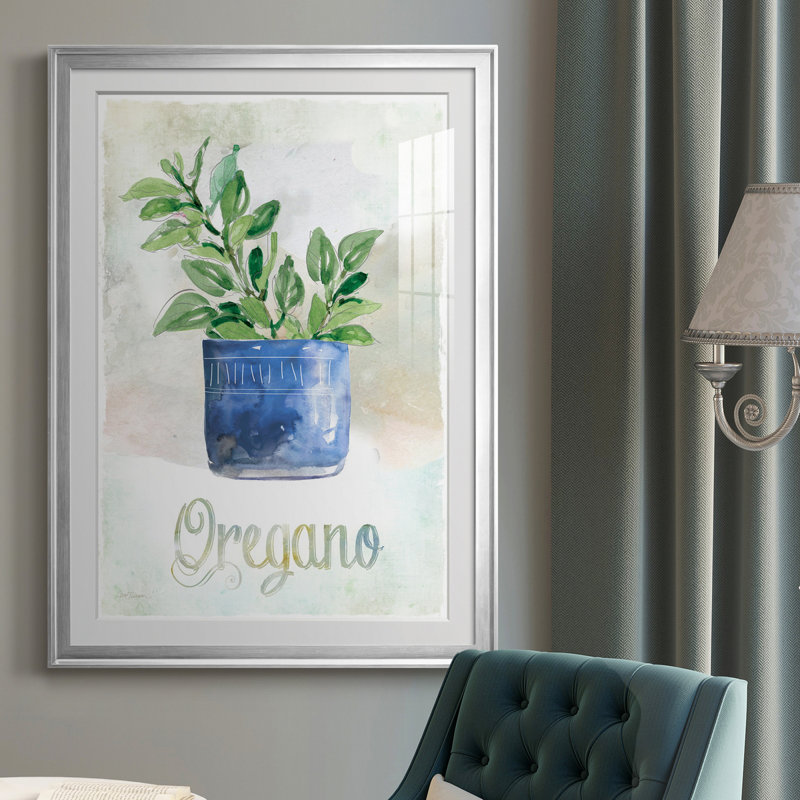 Origan en pot - Peinture sur toile encadrée, H 30,5 po x l 42,5 po x P 1,5 po, Argent