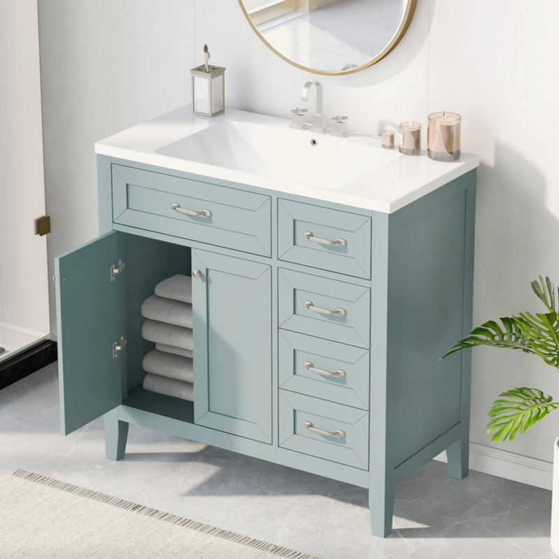 Meuble-lavabo 36 po avec lavabo, armoire de salle de bain avec tiroirs, structure solide et panneau de fibres à densité moyenne